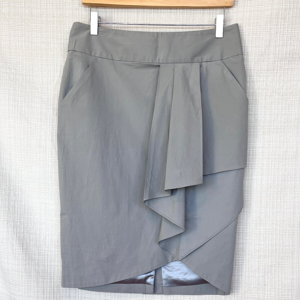 Reiss Pencil Skirt Bombshell 80s Does 40s Retro Siren Cascade Ruffle